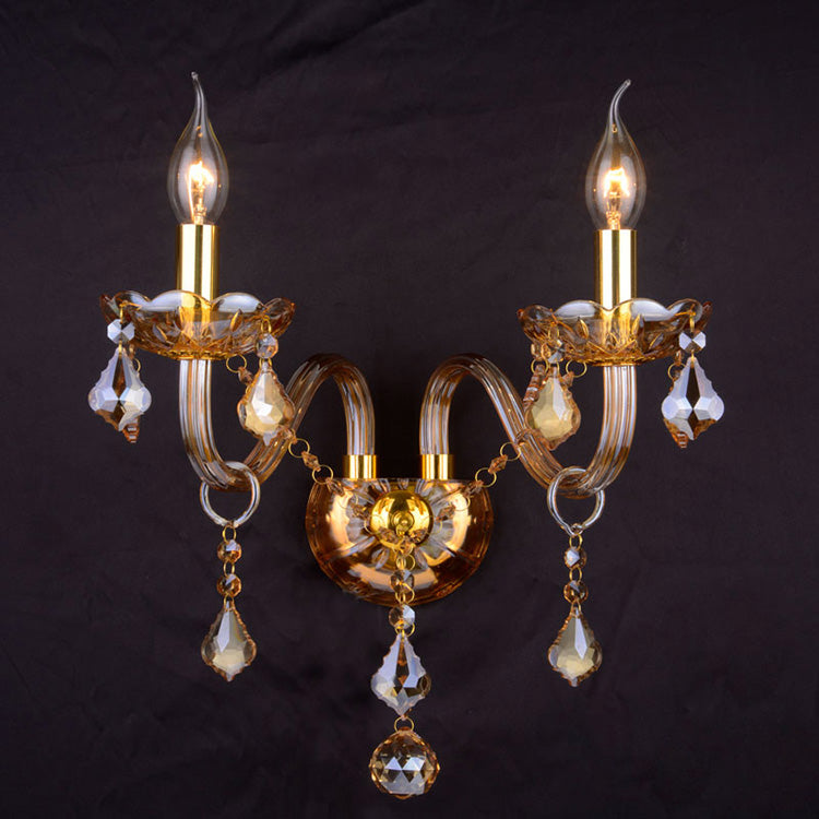 334European style glass candle crystal wall lamp