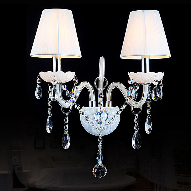 336White European glass candle crystal wall lamp
