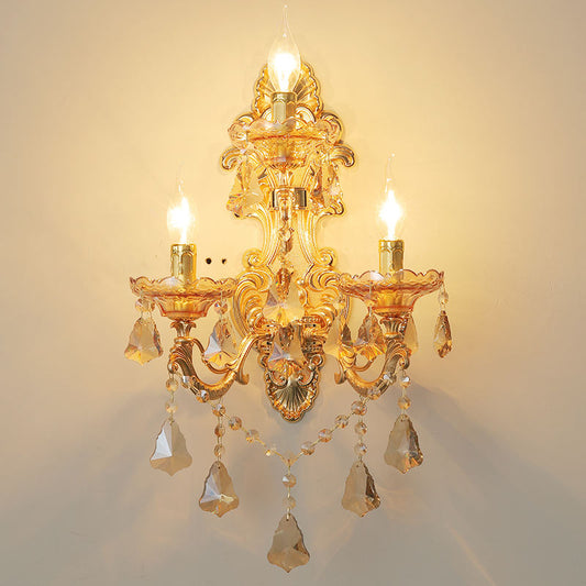 312European style zinc alloy candle crystal wall lamp