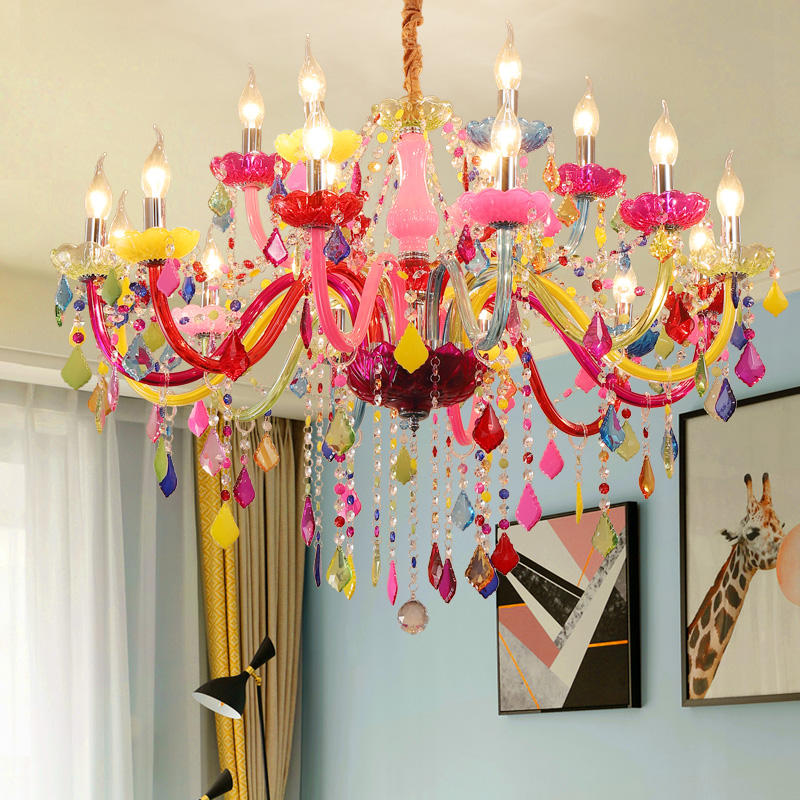 9053European style colorful candle crystal chandelier