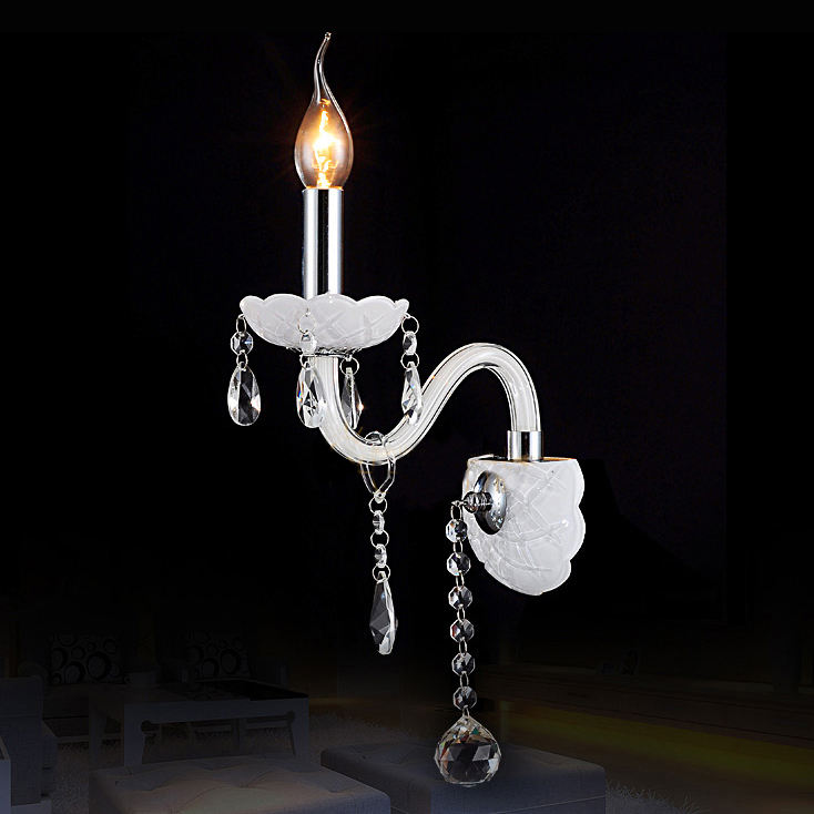 336White European glass candle crystal wall lamp