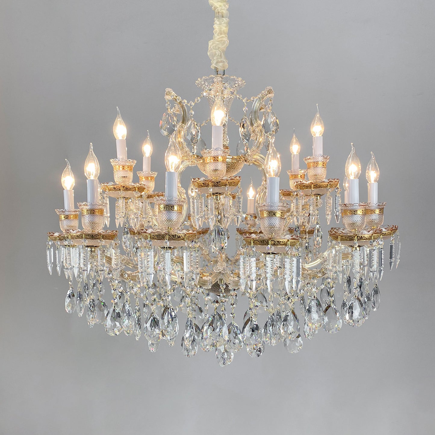 European candle crystal chandelier golden hotel villa lamp