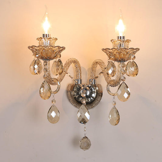 320European style glass candle crystal wall lamp
