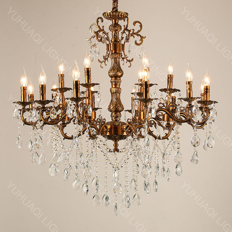 Gold zinc alloy crystal chandelier