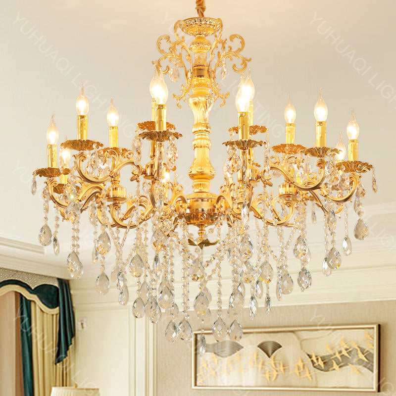 Gold zinc alloy crystal chandelier
