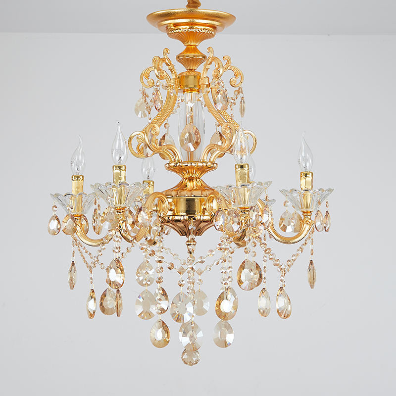 8008European style zinc alloy candle crystal chandelier living room lamp