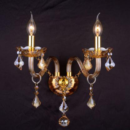 334European style glass candle crystal wall lamp