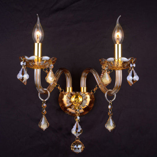 334European style glass candle crystal wall lamp