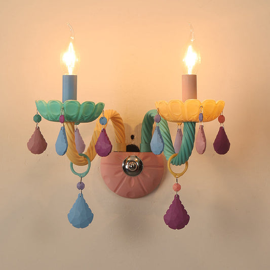 332Macaron colored European glass candle crystal wall lamp