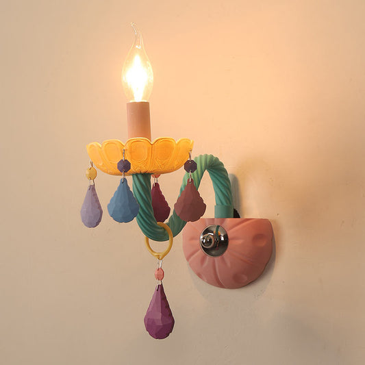 332Macaron colored European glass candle crystal wall lamp