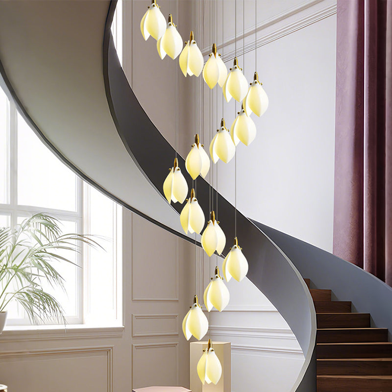 Staircase lights, hallway lights, glass chandeliers, custom hotel lighting fixtures