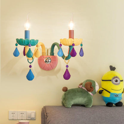 332Macaron colored European glass candle crystal wall lamp