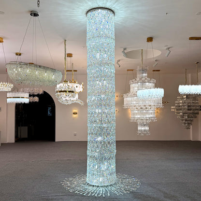 Hotel chandeliers, staircase lights, custom-made crystal chandeliers, crystal columns