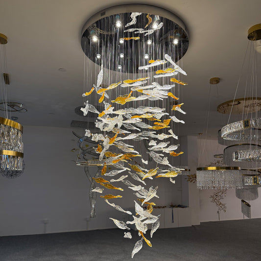 Hotel chandeliers, staircase chandeliers, custom-made leaf lights