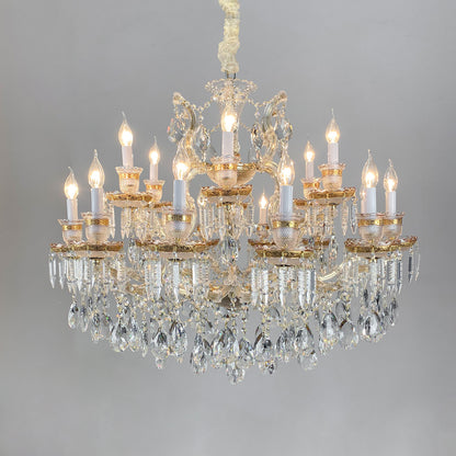 European candle crystal chandelier golden hotel villa lamp
