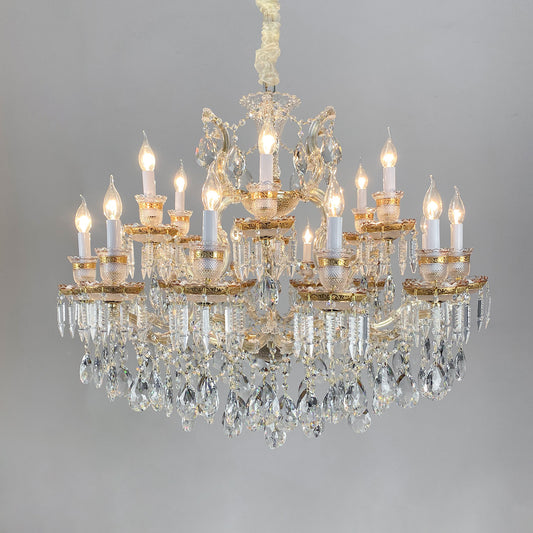 European candle crystal chandelier golden hotel villa lamp