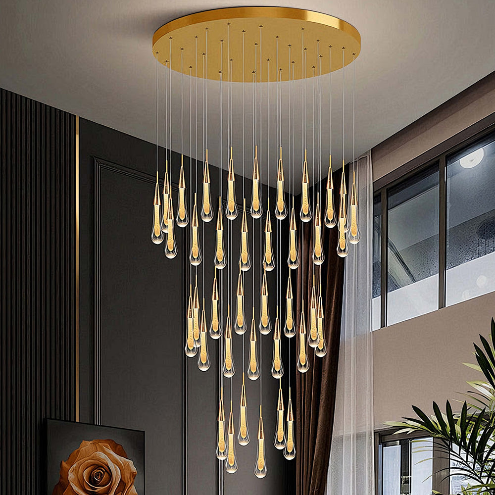 Water droplet LED crystal creative duplex building chandelier villa spiral staircase LED light luxury modern minimalist staircase light