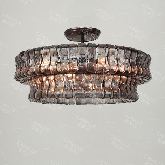 French light luxury Monola glass circular chandelier villa living room lamp medieval creative bedroom dining room decoration