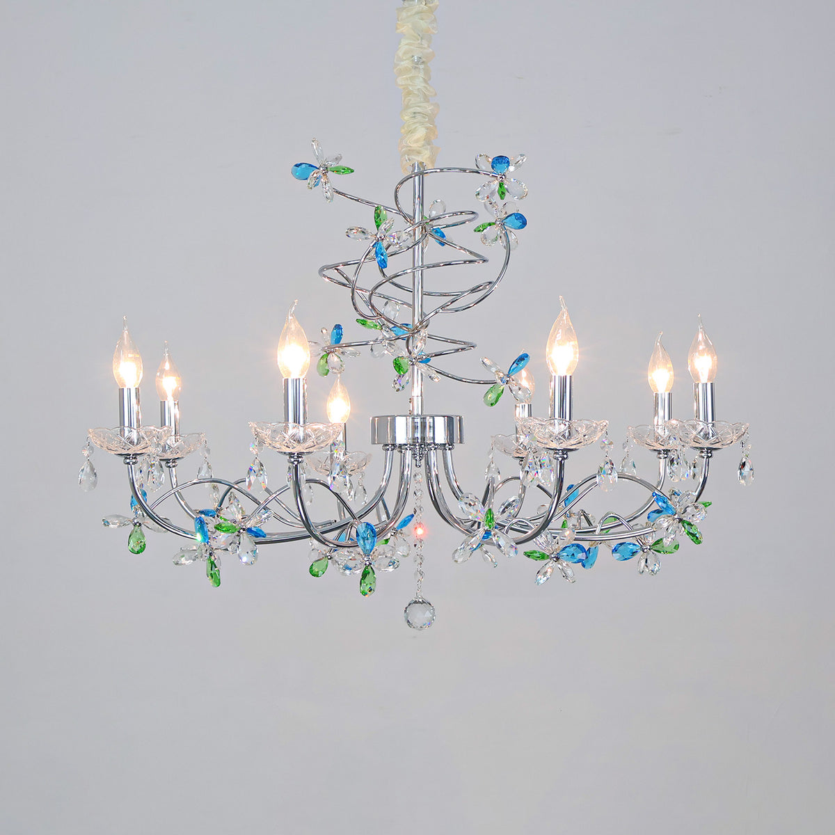 Crystal pendant light  wrought iron living room  modern style