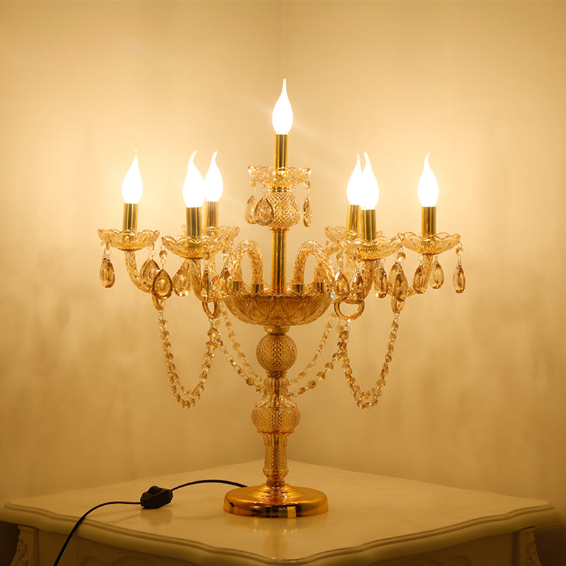 European modern simple golden candle crystal table lamp