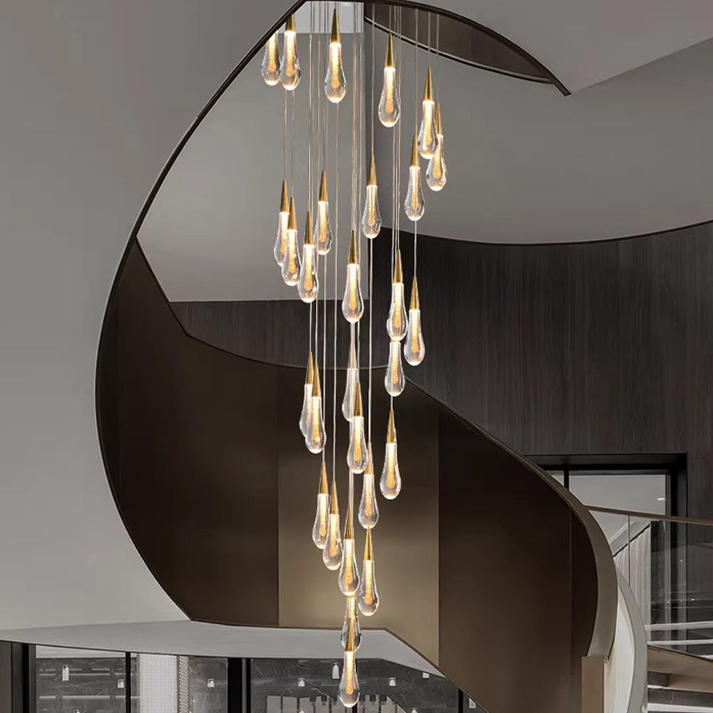 Water droplet LED crystal creative duplex building chandelier villa spiral staircase LED light luxury modern minimalist staircase light