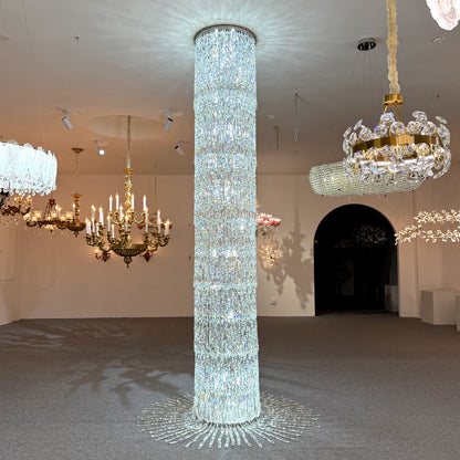 Hotel chandeliers, staircase lights, custom-made crystal chandeliers, crystal columns