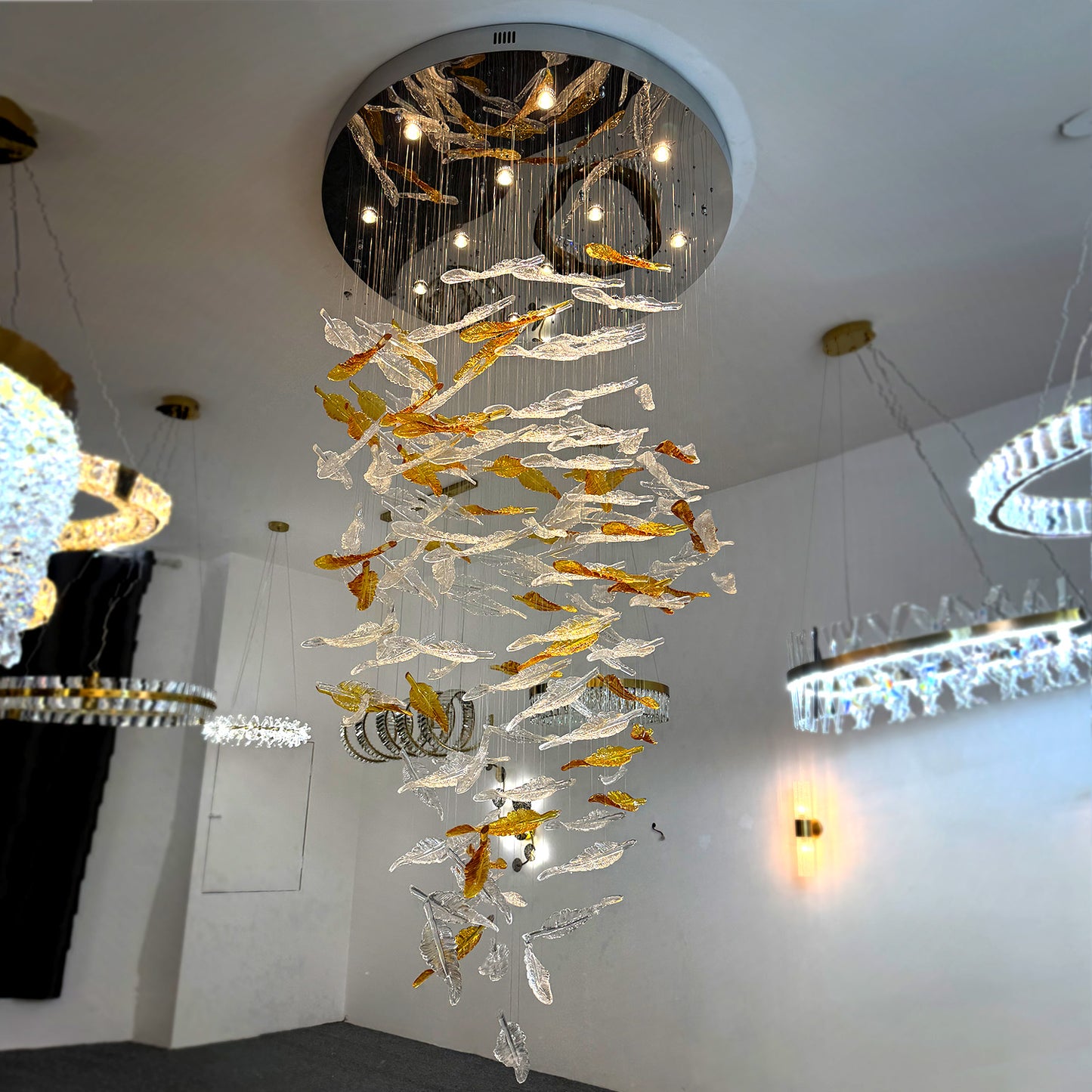 Hotel chandeliers, staircase chandeliers, custom-made leaf lights