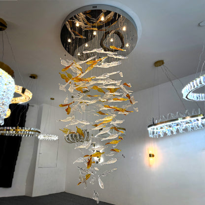 Hotel chandeliers, staircase chandeliers, custom-made leaf lights