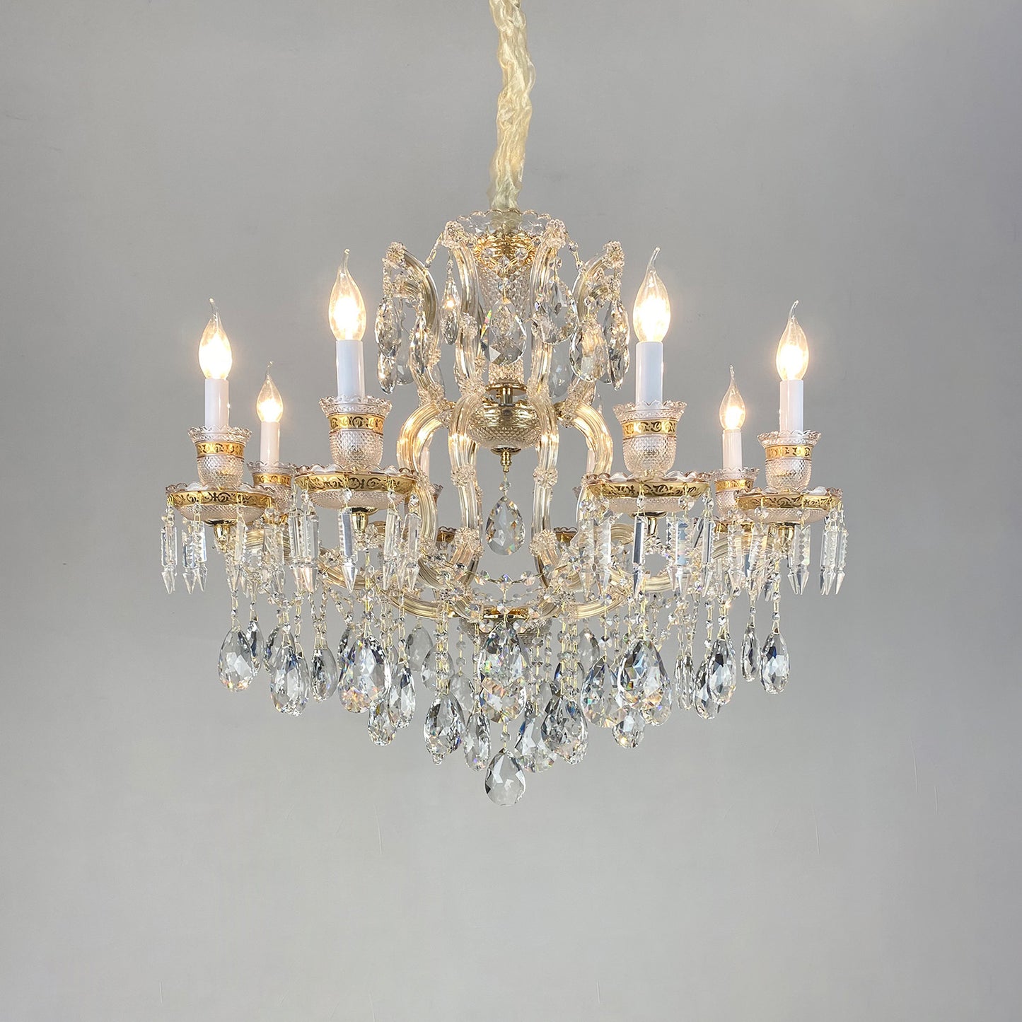 European candle crystal chandelier golden hotel villa lamp