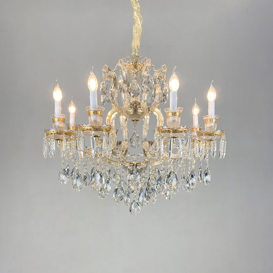 European candle crystal chandelier golden hotel villa lamp