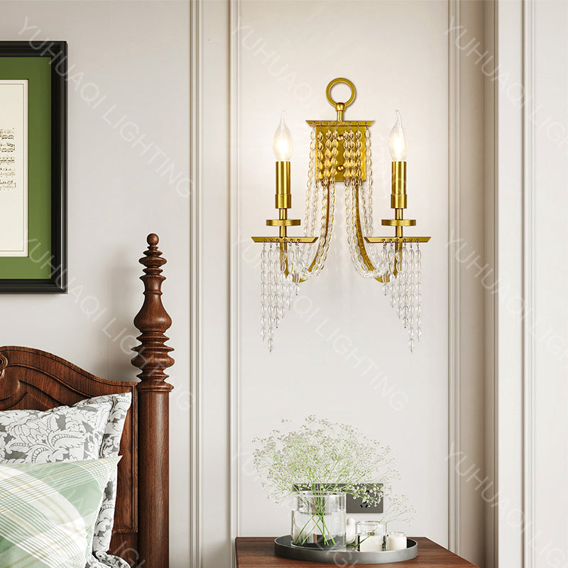Lámpara de pared ligera de lujo con cuentas de cristal
