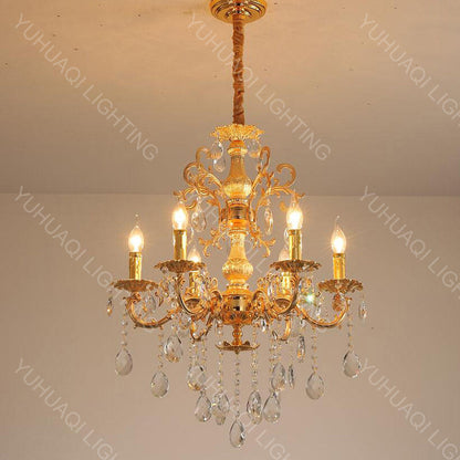 Gold zinc alloy crystal chandelier
