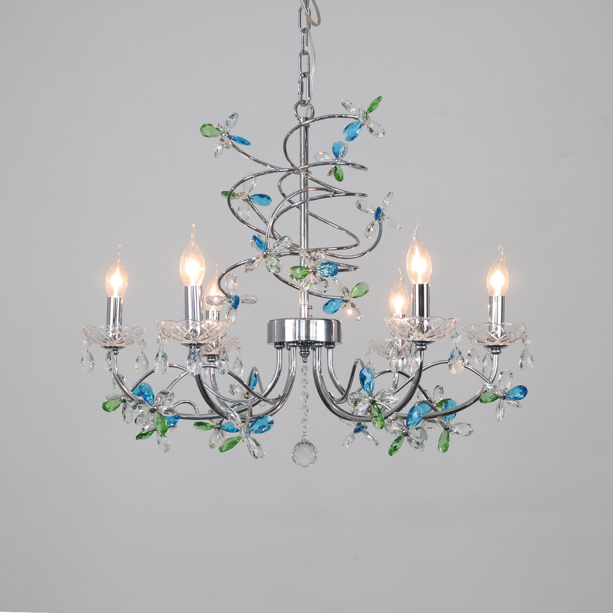 Crystal pendant light  wrought iron living room  modern style
