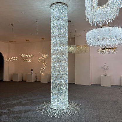 Hotel chandeliers, staircase lights, custom-made crystal chandeliers, crystal columns