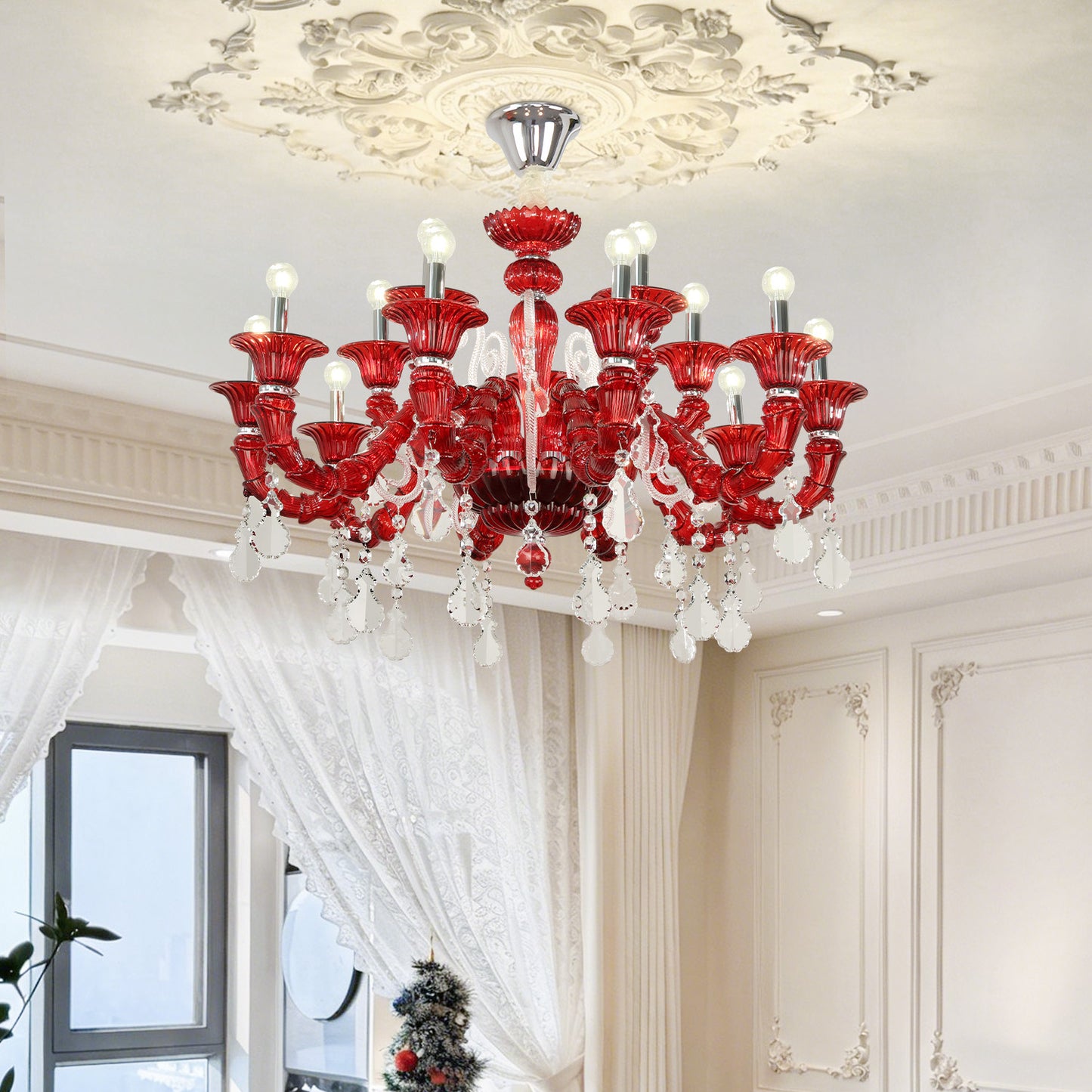 European style living room crystal chandelier dining room luxurious and atmospheric villa lamp French minimalist lighting fixture