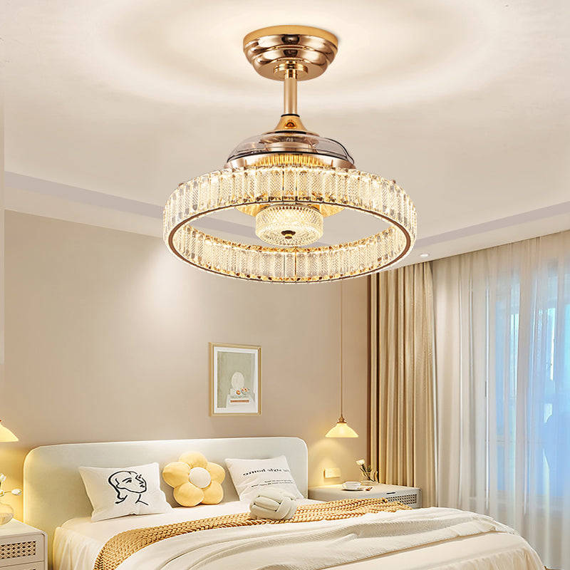 Fan light, dining room light, bedroom light, crystal chandelier, modern minimalist style HQC4070-4345