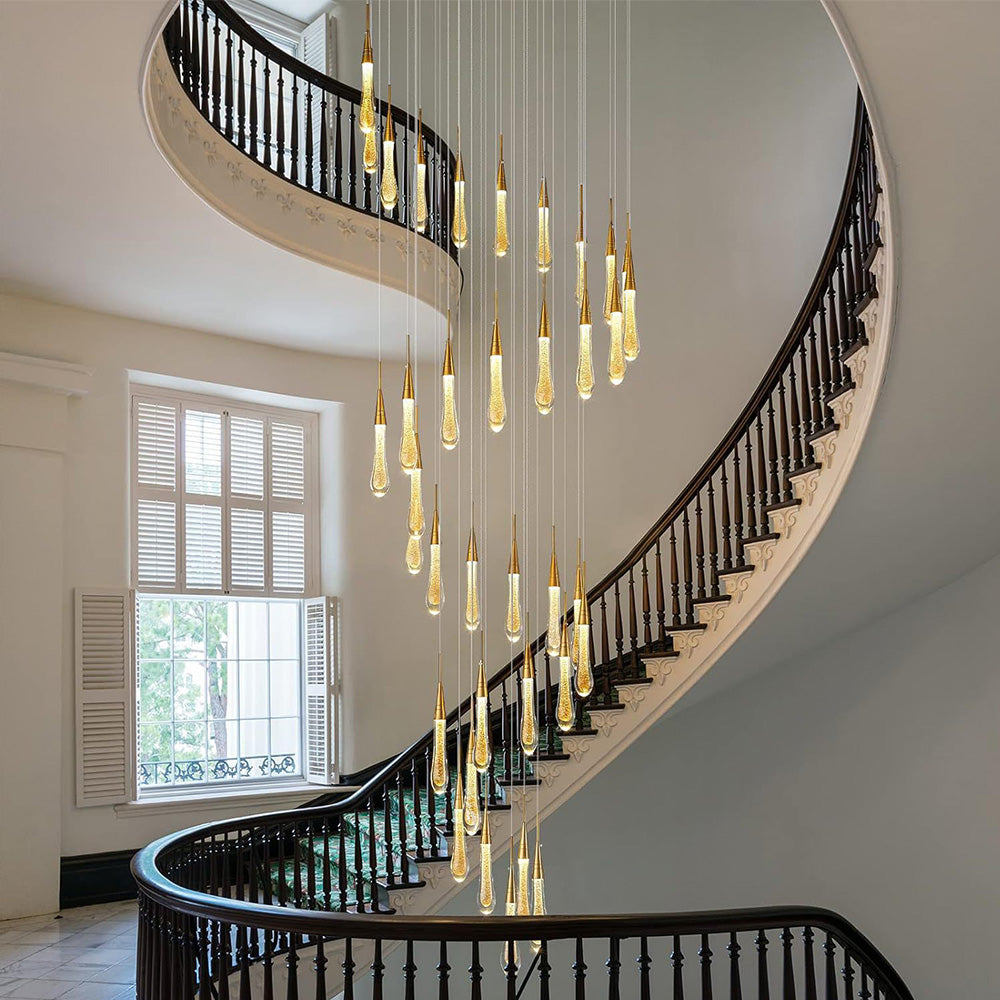 Water droplet LED crystal creative duplex building chandelier villa spiral staircase LED light luxury modern minimalist staircase light