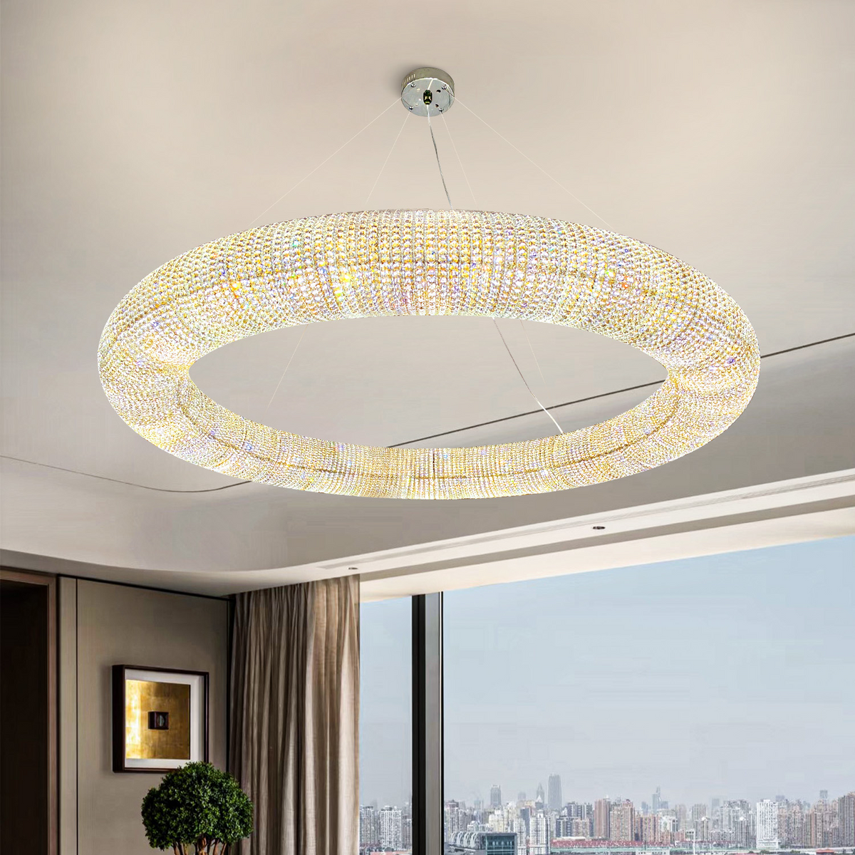 Circular crystal chandelier, living room, dining room