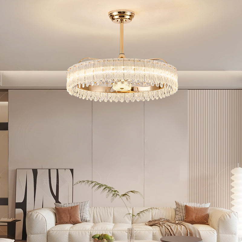 Fan light, dining room light, bedroom light, crystal chandelier, modern minimalist styleHQC4895-5335-6435/X2838-3245