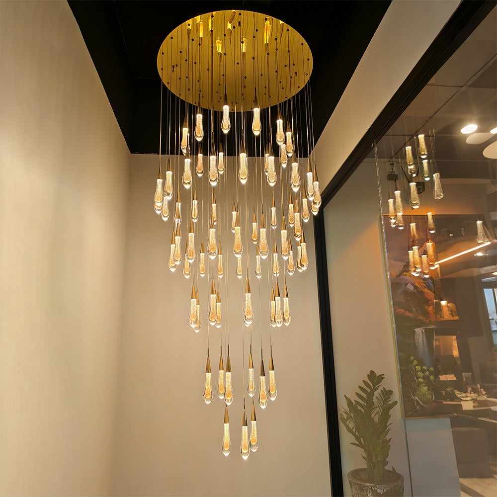 Water droplet LED crystal creative duplex building chandelier villa spiral staircase LED light luxury modern minimalist staircase light