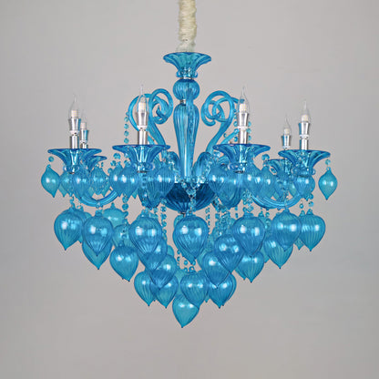 Blue peach crystal chandelier  living room candle light