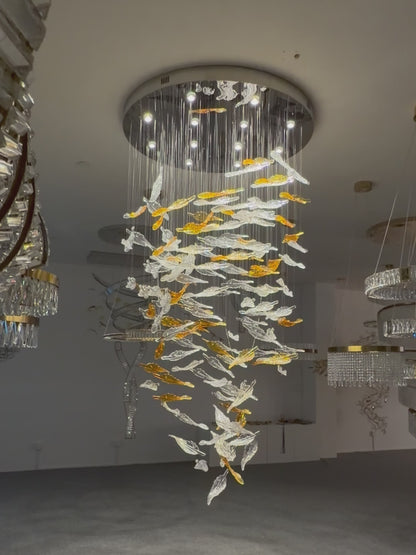 Hotel chandeliers, staircase chandeliers, custom-made leaf lights