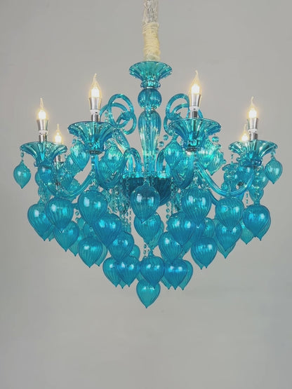 Blue peach crystal chandelier  living room candle light